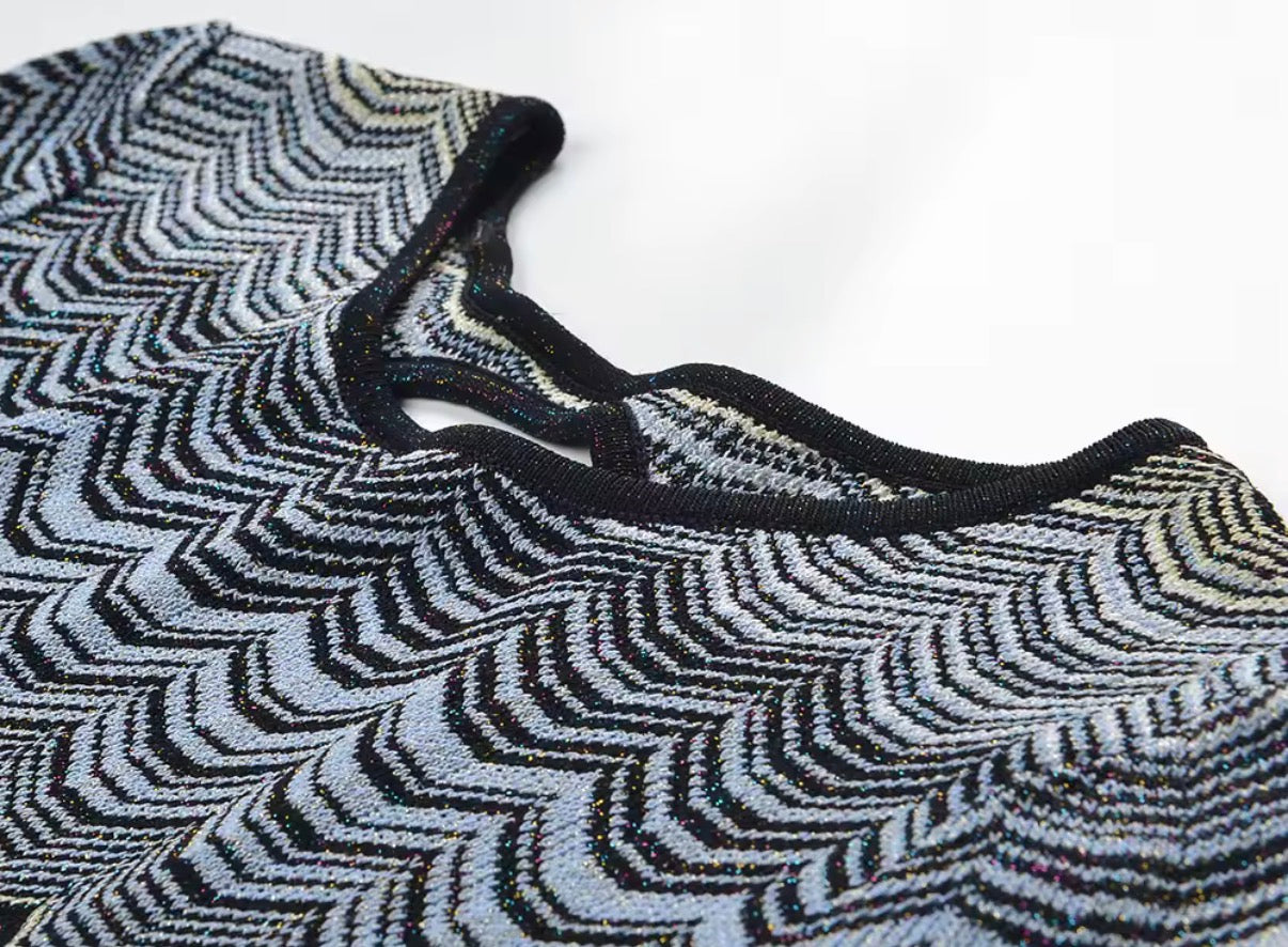 Open-Back Chevron Knit Maxi Dress