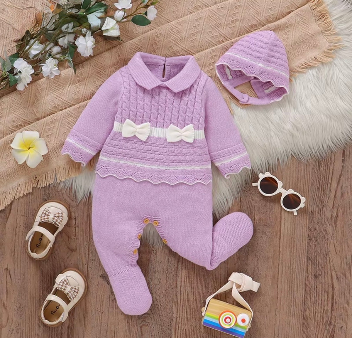 Little Bow Knitted Baby Romper