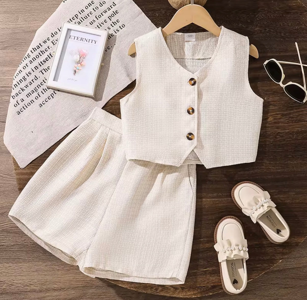 Textured Button Vest & Shorts Set