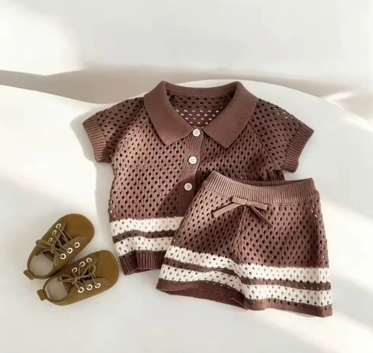 Open Knit Polo Set