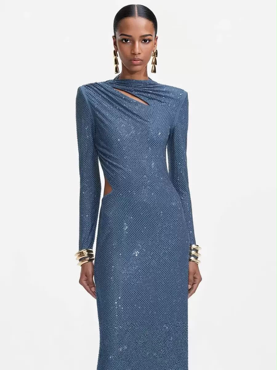 Midnight Blue Crystal Cutout Gown