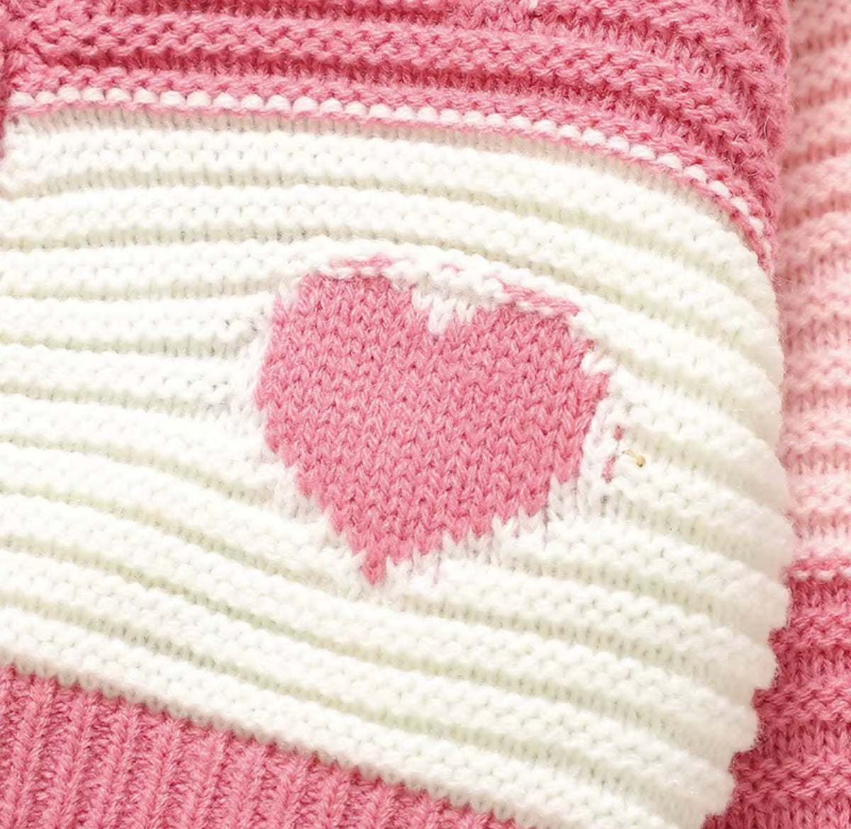 Pink Heart Knit Cardigan & Flared Pants Set