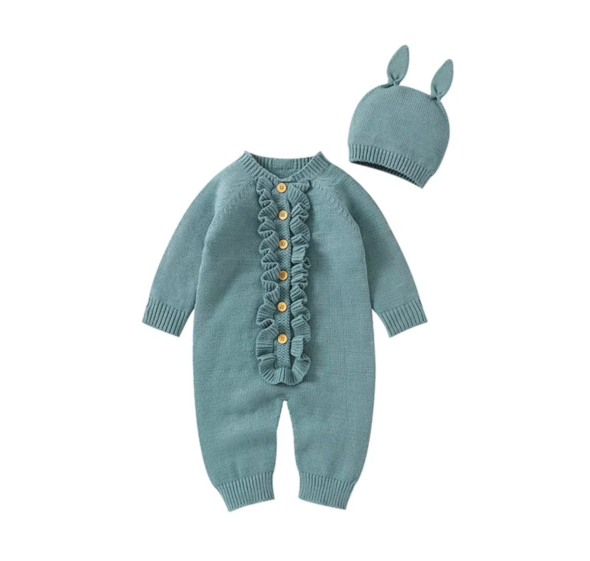 Bunny Ruffle Knit Romper Set