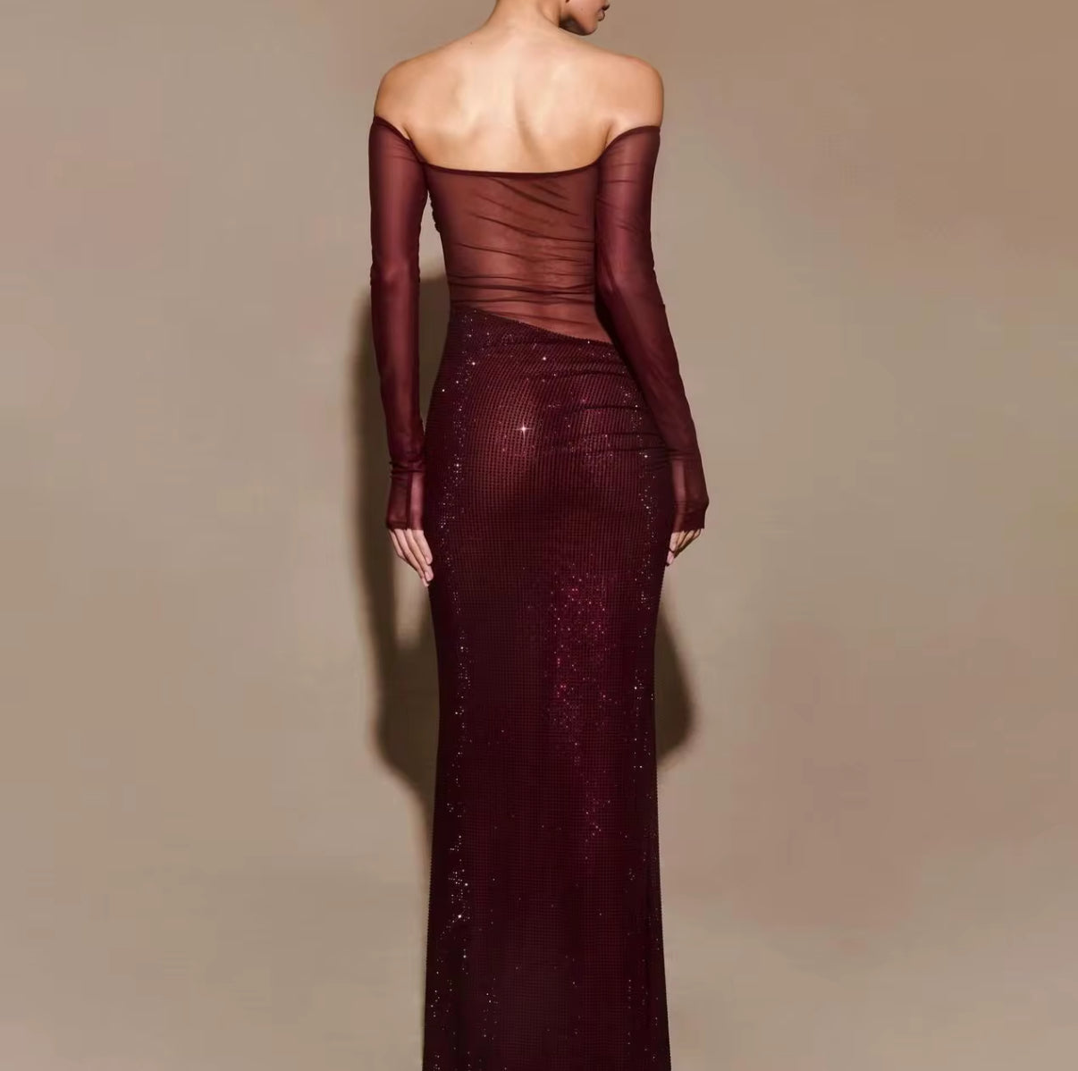 Off-Shoulder Sheer Sequin Dress