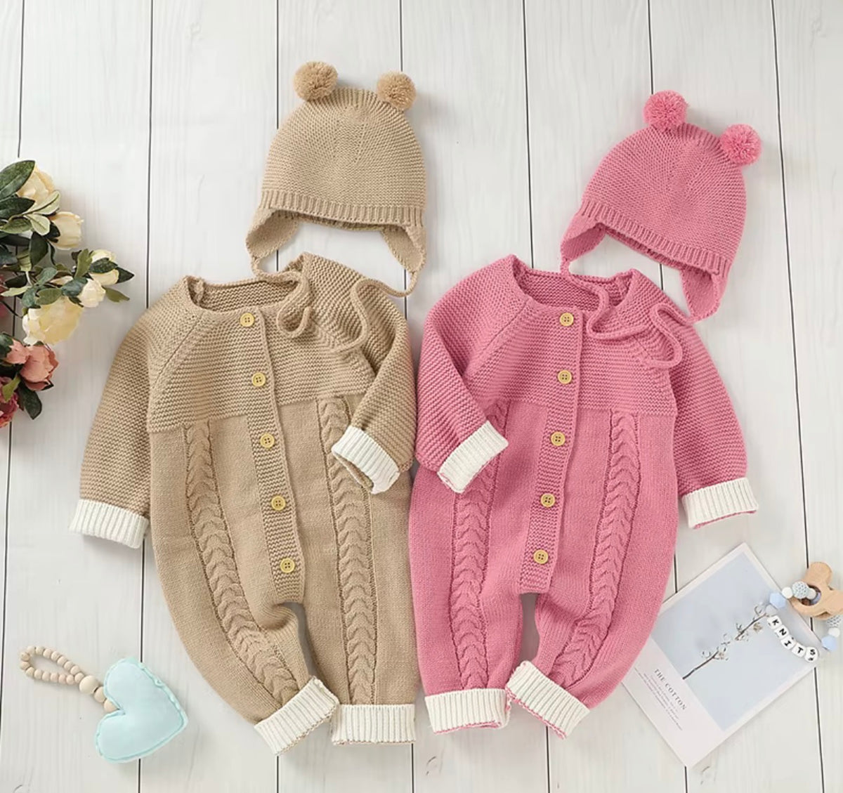 Teddy Cable Knit Baby Romper Set