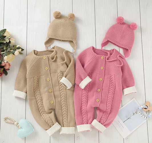 Teddy Cable Knit Baby Romper Set