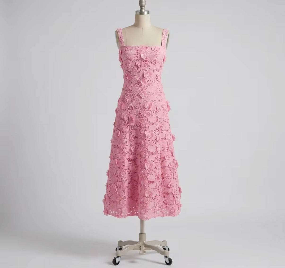 Pink Floral Lace Midi Dress