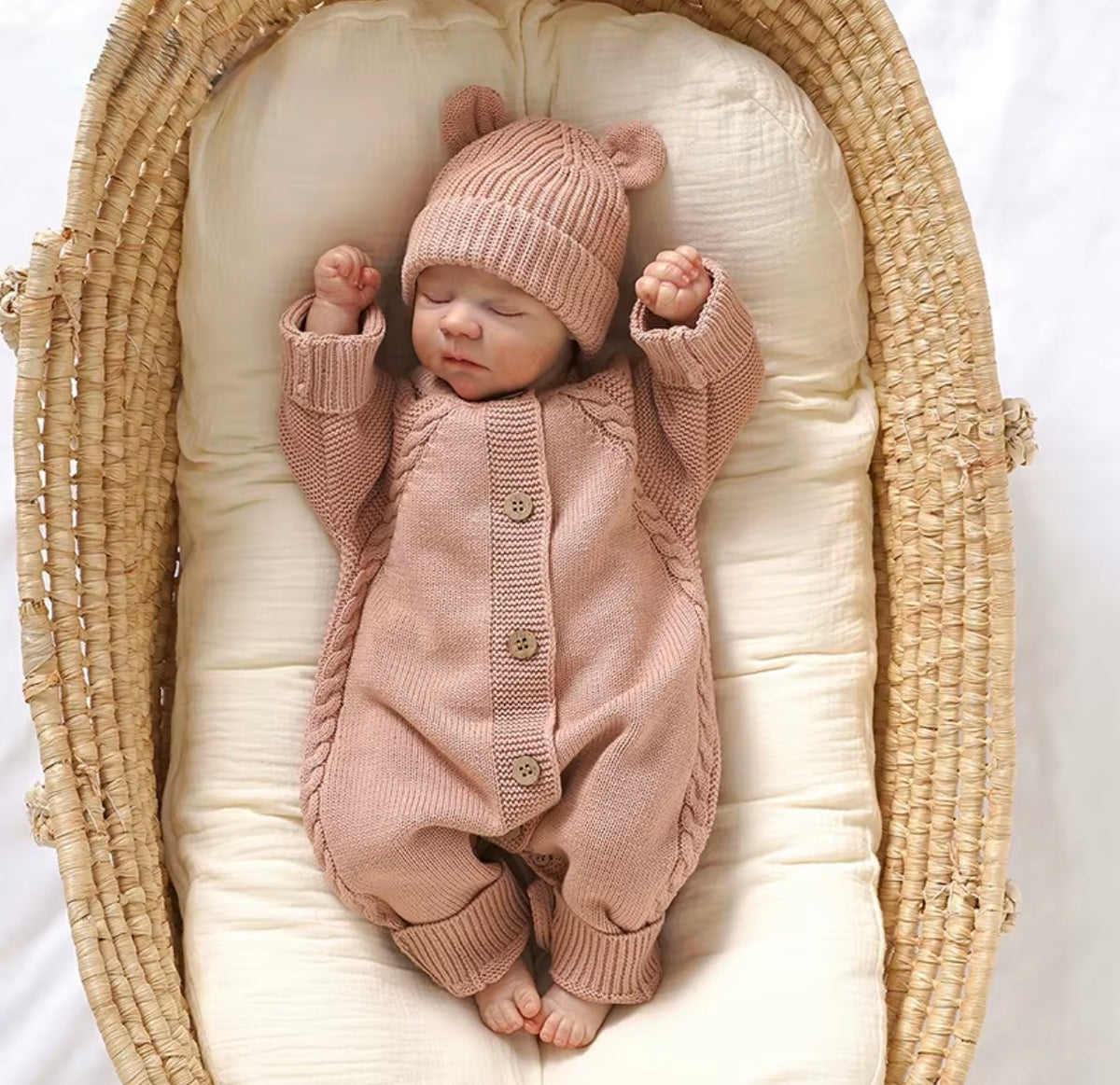 Classic Cable Knit Button-Up Baby Romper
