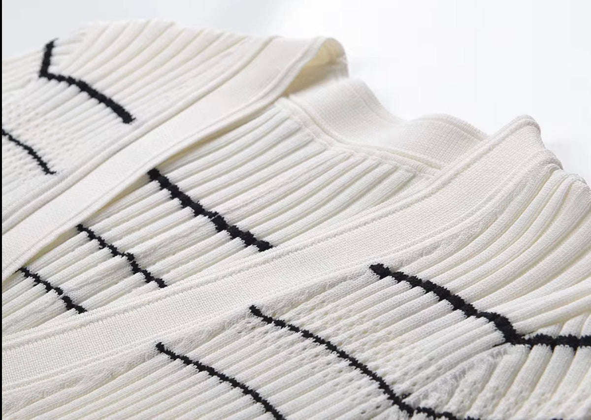 Ivory Striped Ruffle Maxi Knit Dress