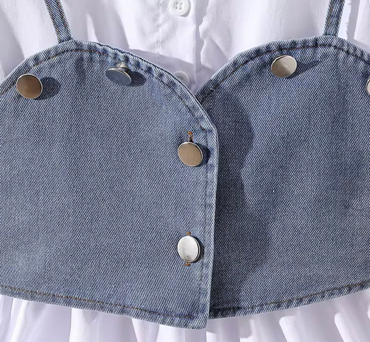 Denim Corset Puff Sleeve Dress Set