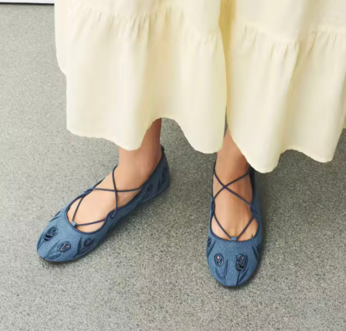 Embroidered Floral Lace-Up Flats