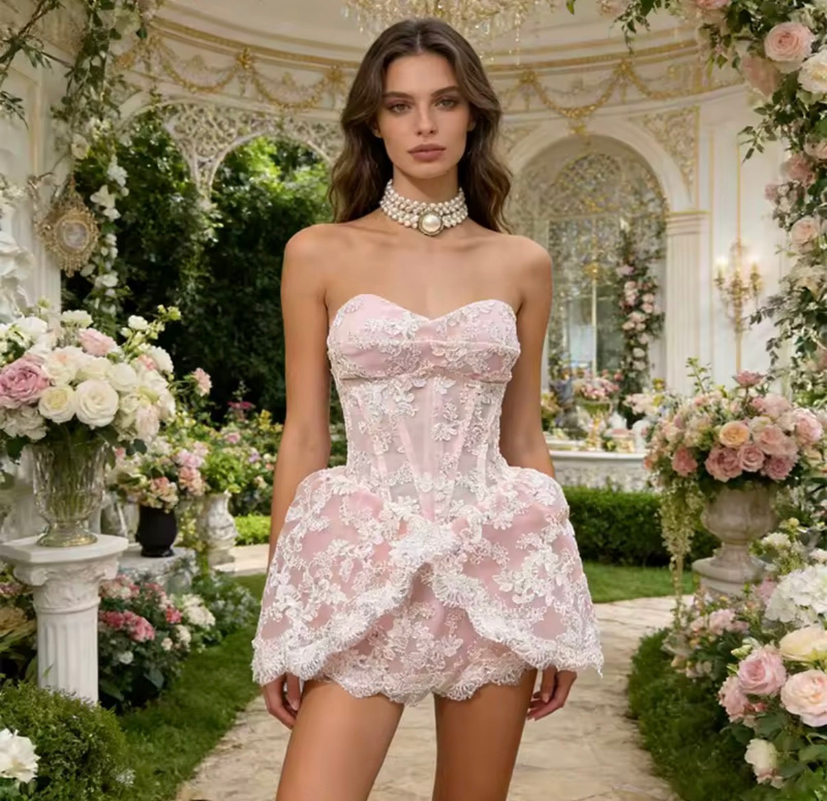 Lace Corset Bubble Mini Dress