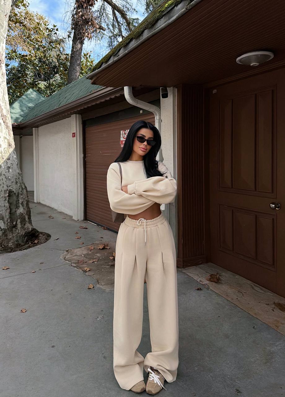 Cream Flow Wide-Leg Set