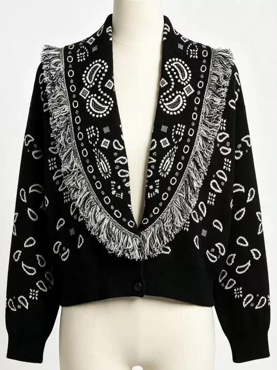 Bandana Fringe Knit Cardigan