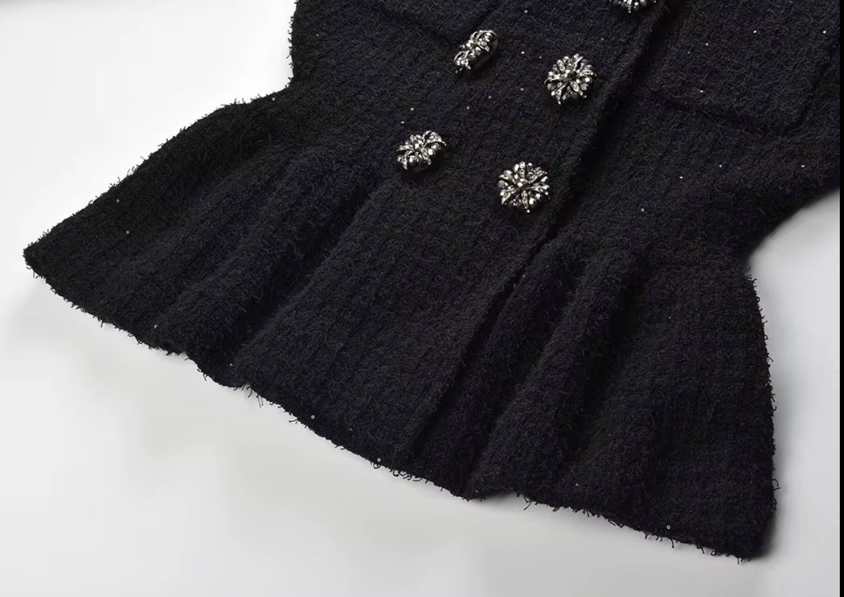 Buttoned Tweed Jacket & Mini Skirt Set