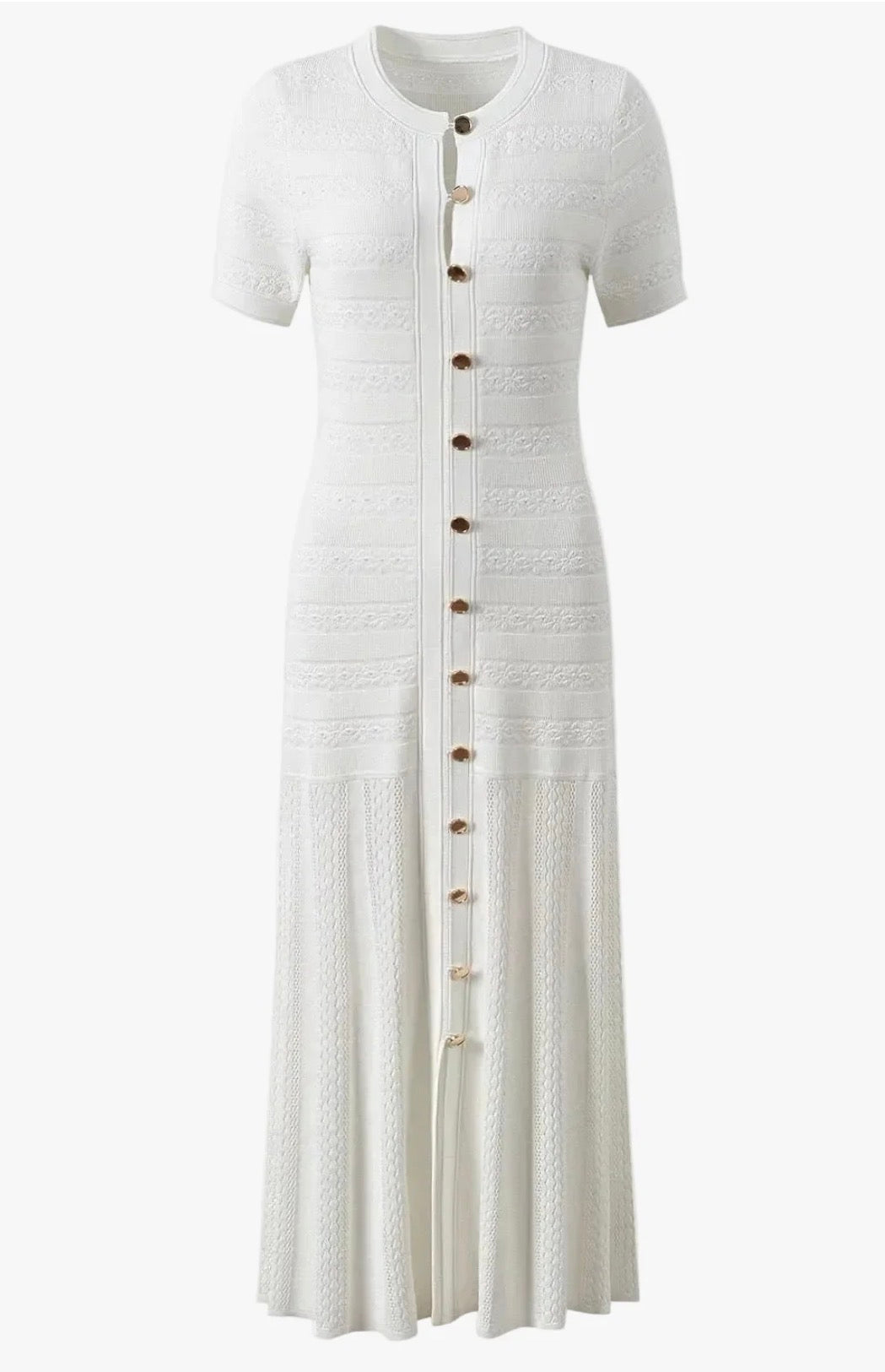 Short Sleeve Button-Front Knit Midi Dress