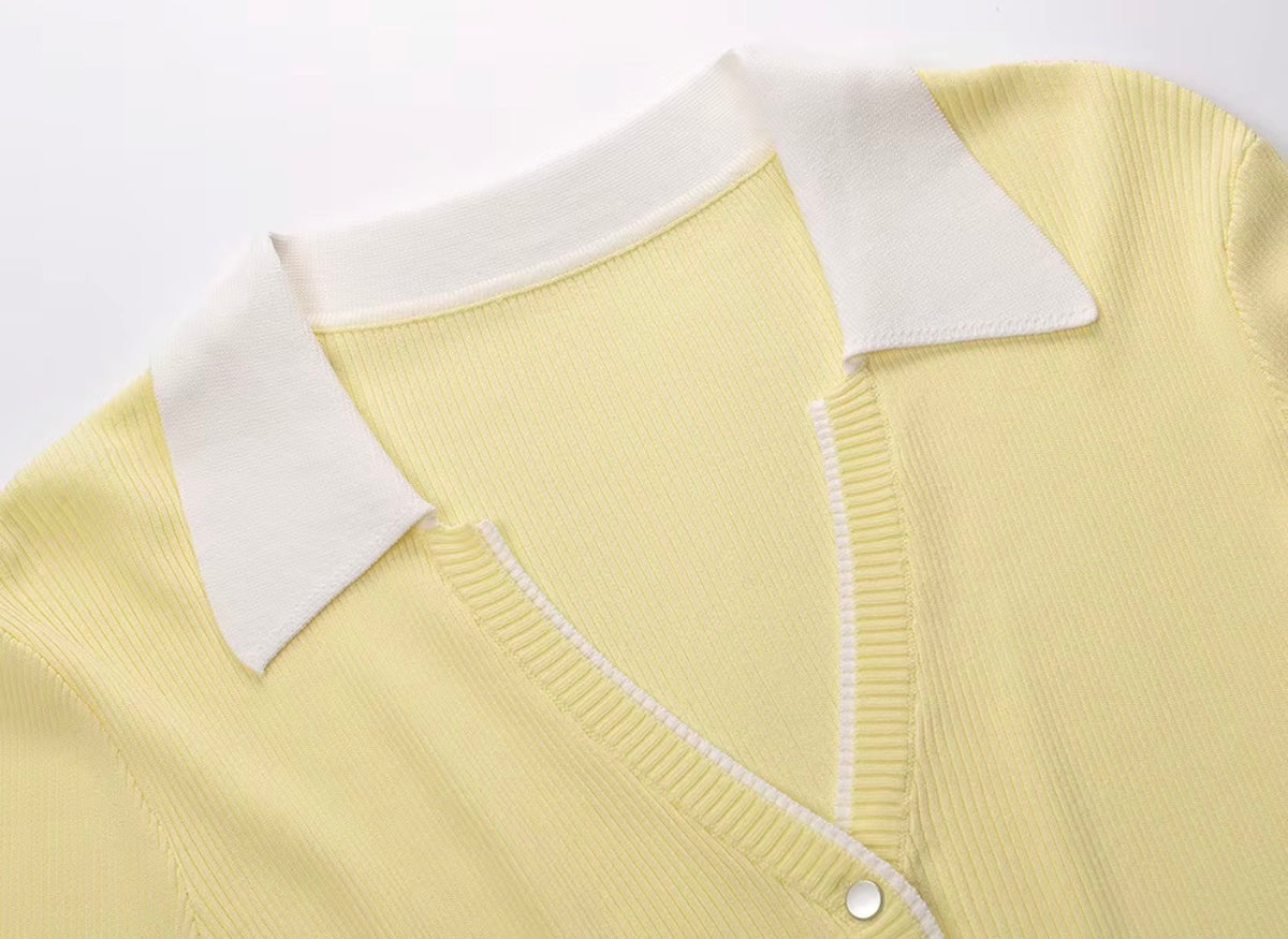 Monaco Contrast Collar Ribbed Top