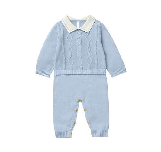Classic Collar Cable Knit Romper