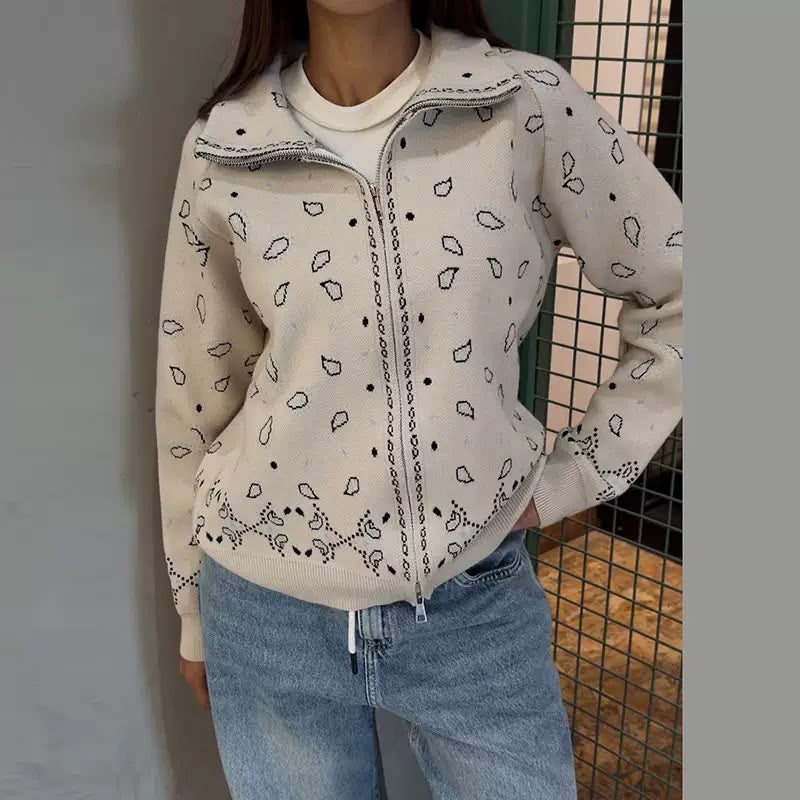 Bandana Knit Zip Cardigan
