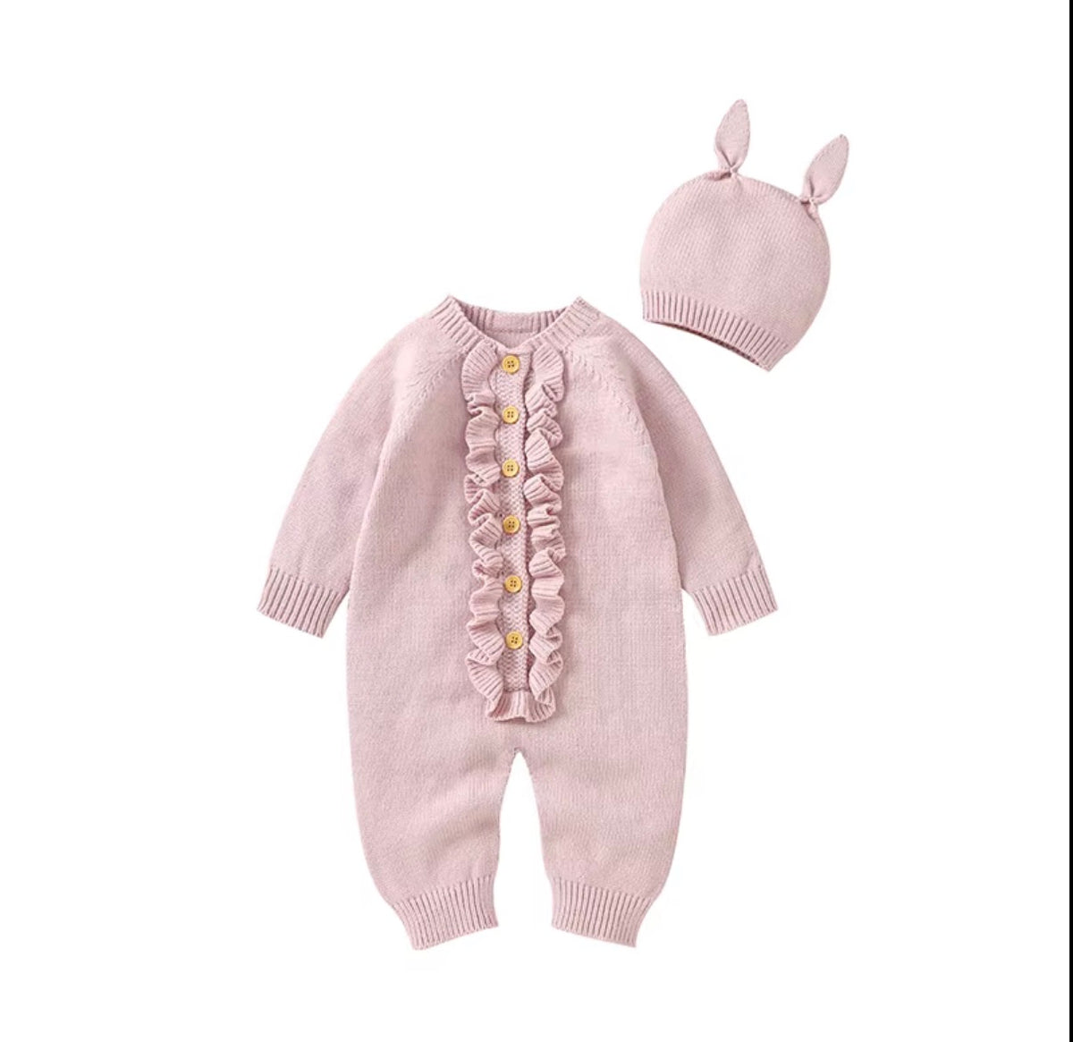 Bunny Ruffle Knit Romper Set
