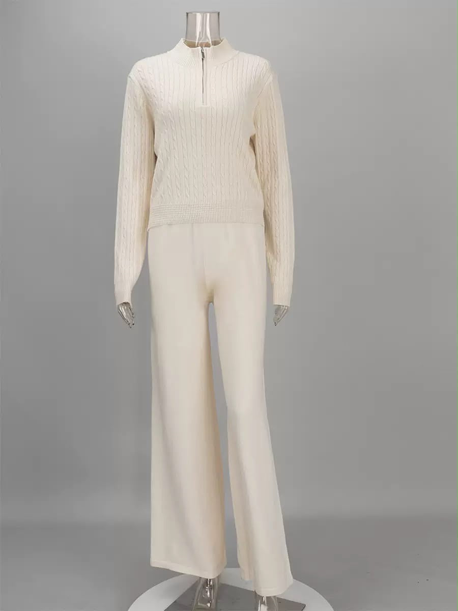 Cable Knit Top & Wide-Leg Pants Set