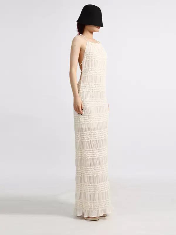 White Textured Column Maxi Dress