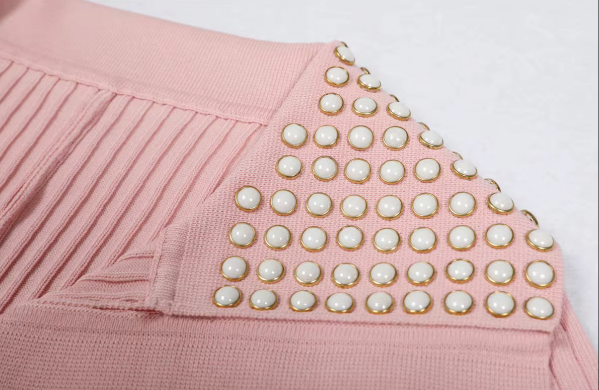 Crystal Collar Ribbed Maxi Dress