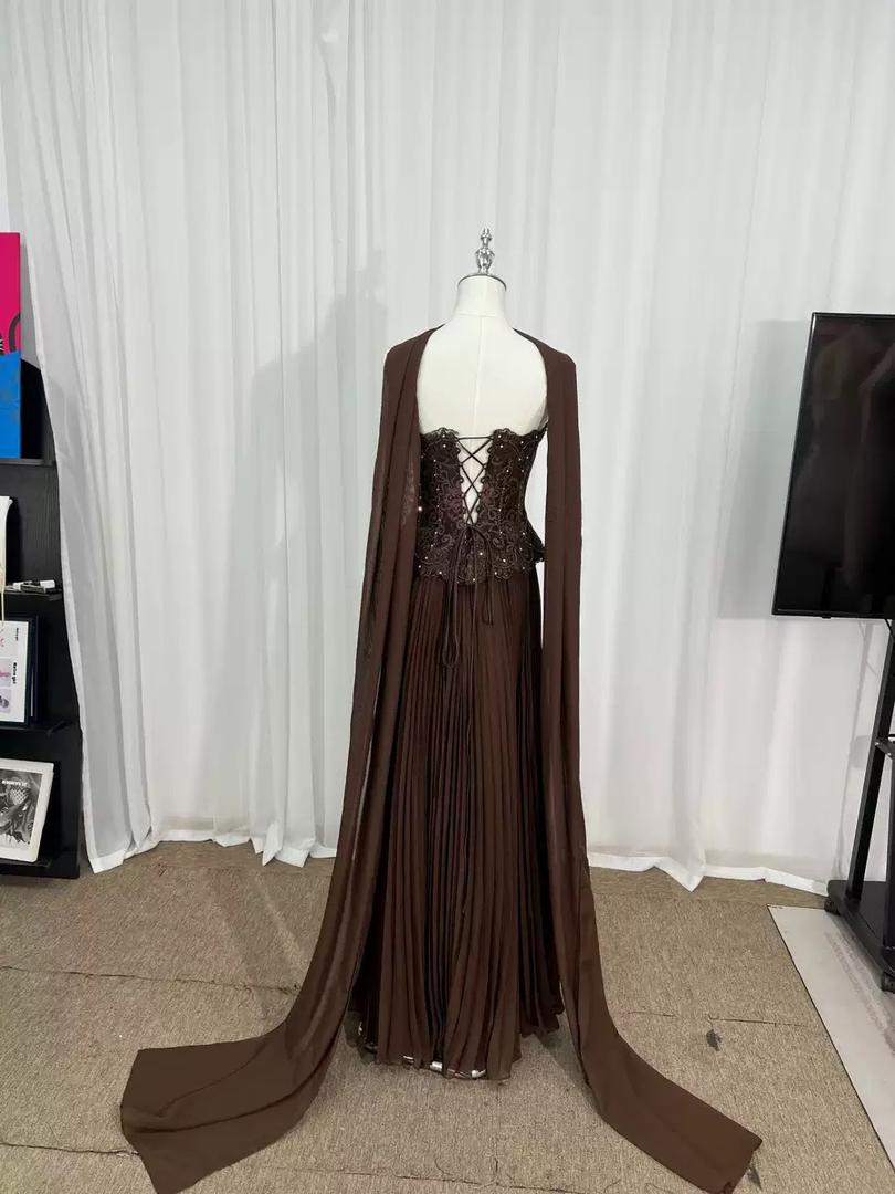 Embellished Corset Cape Gown