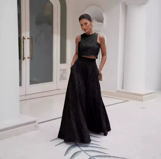 embroidered two-piece skirt set