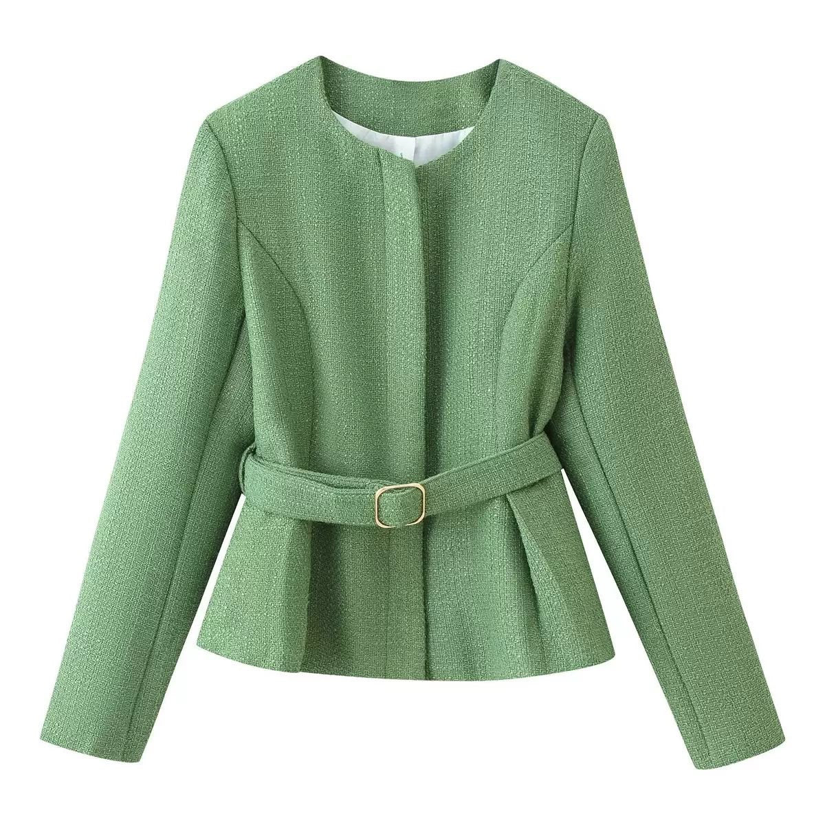 Sage Belted Tweed Jacket