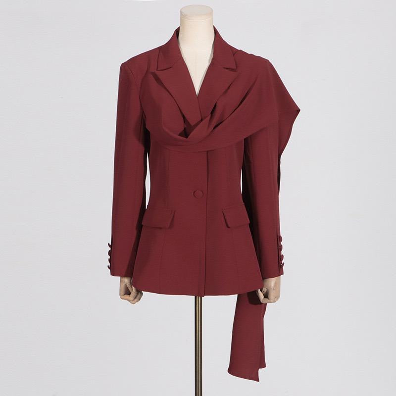 Royal Blue Tailored Blazer with Draped Shoulder Scarf Effect