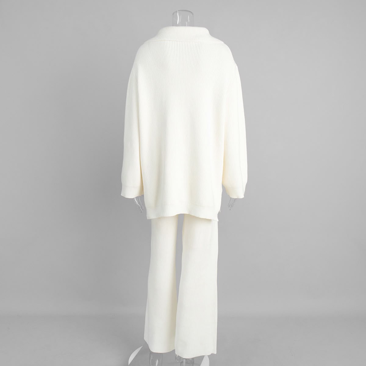 Ribbed Knit Half-Zip Wide-Leg Set