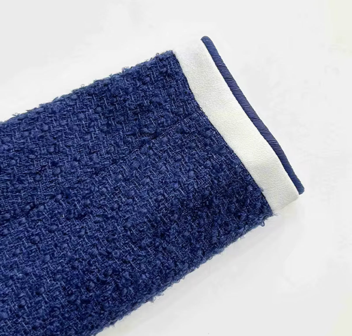 Navy Contrast Collar Tweed Skirt Set