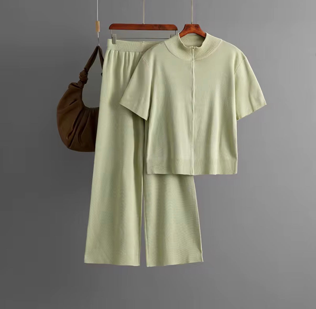 Zip-Up Knit Top & Bermuda Shorts Set