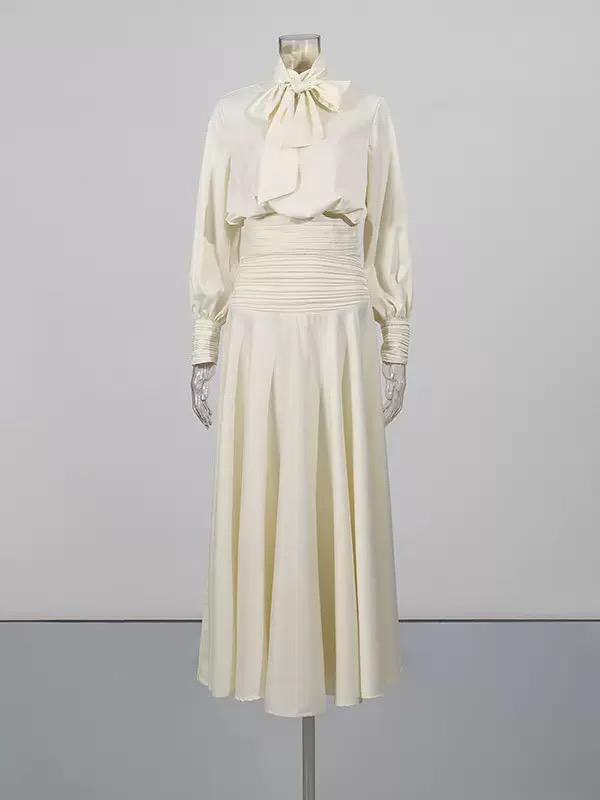 Bow Neck Ruched Midi Dress