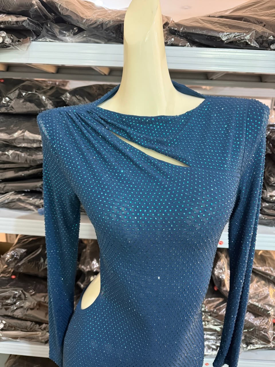 Midnight Blue Crystal Cutout Gown
