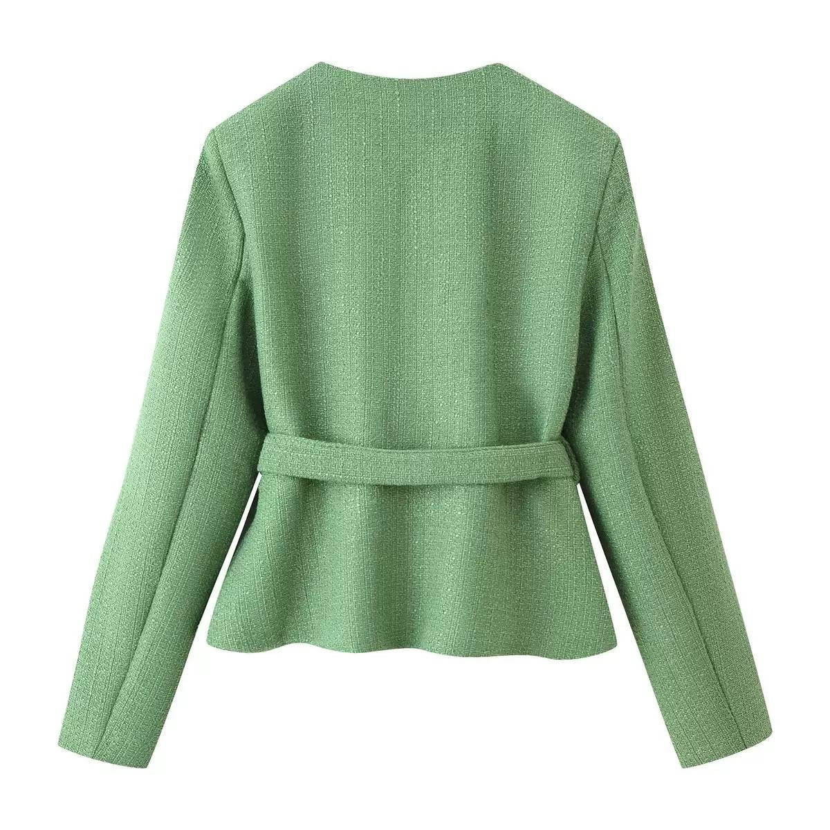 Sage Belted Tweed Jacket