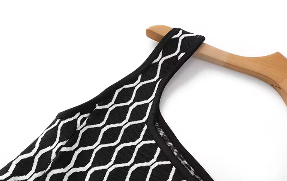 Geometric Pattern Fit-and-Flare Mini Dress