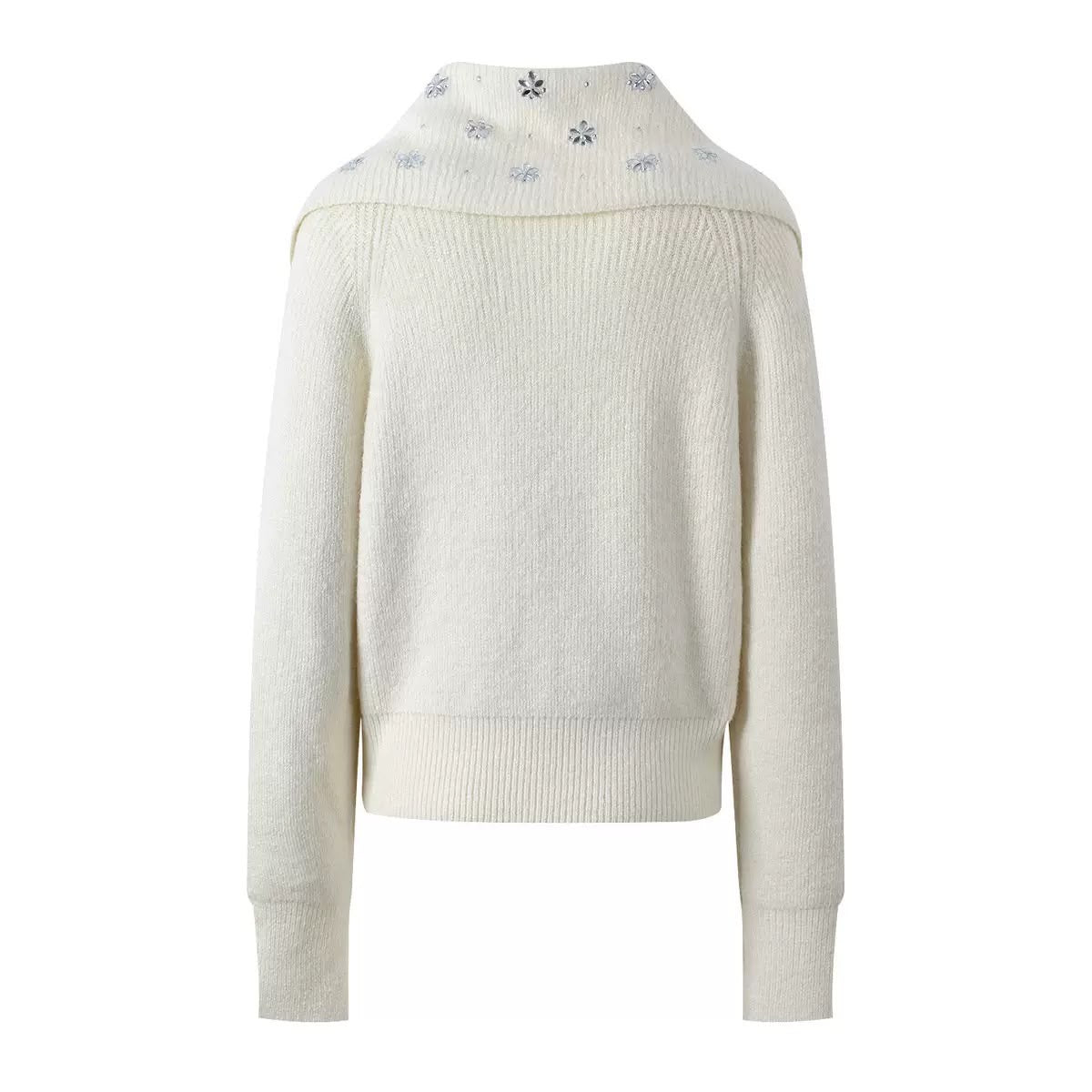 Crystal-Embellished Zip Knit Cardigan