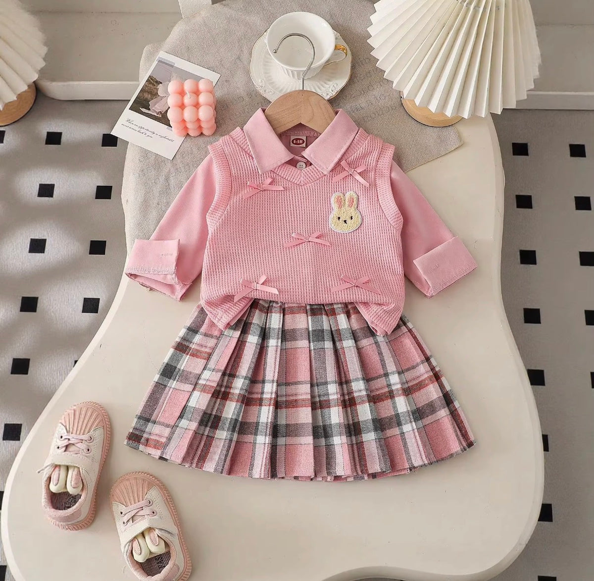 Teddy Bow Plaid Set