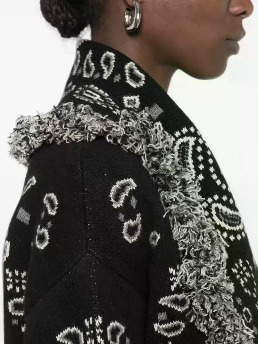 Bandana Fringe Knit Cardigan