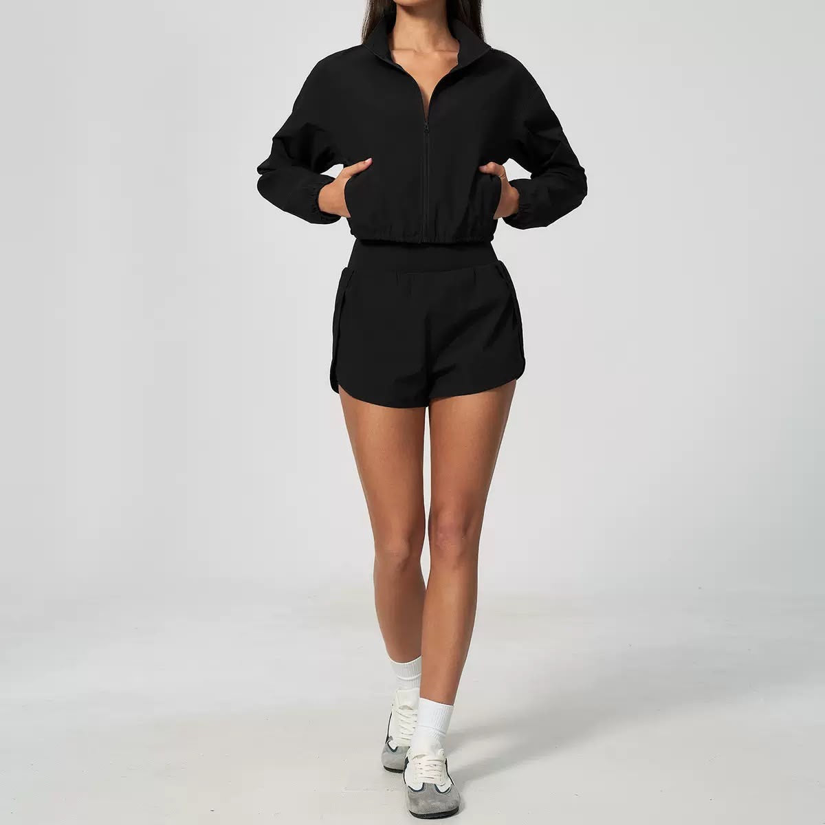 Zip-Up Active Shorts Set