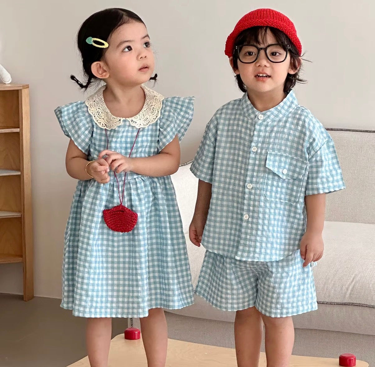Sky Gingham Charm Set