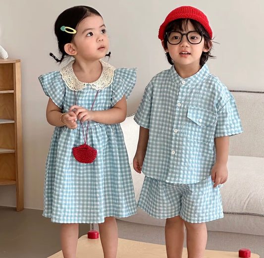 Sky Gingham Charm Set