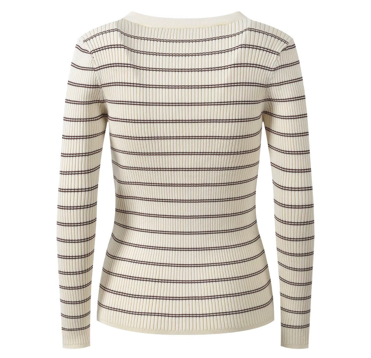 Ivory Striped Ribbed Knit Cardigan