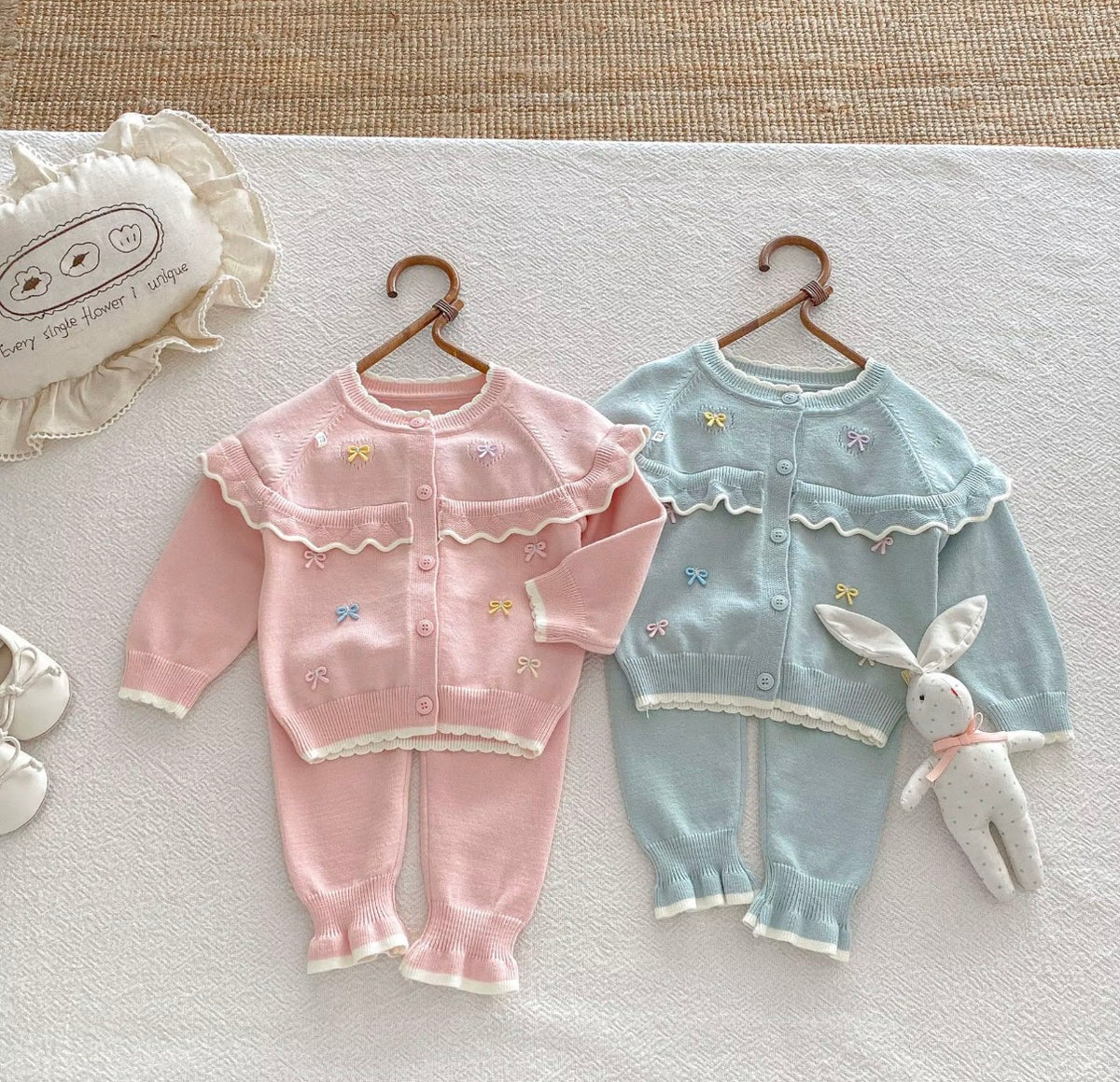 Pastel Bow Ruffle Knit Set