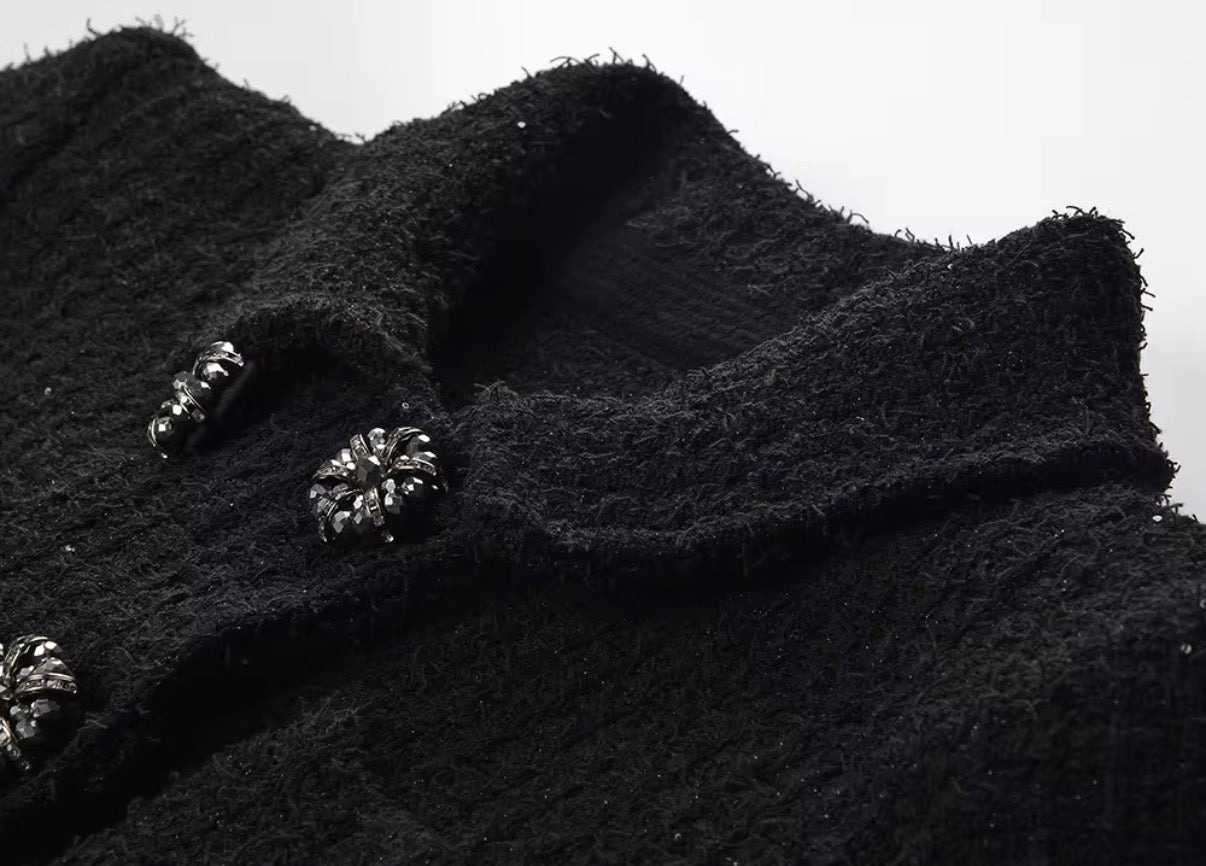 Buttoned Tweed Jacket & Mini Skirt Set