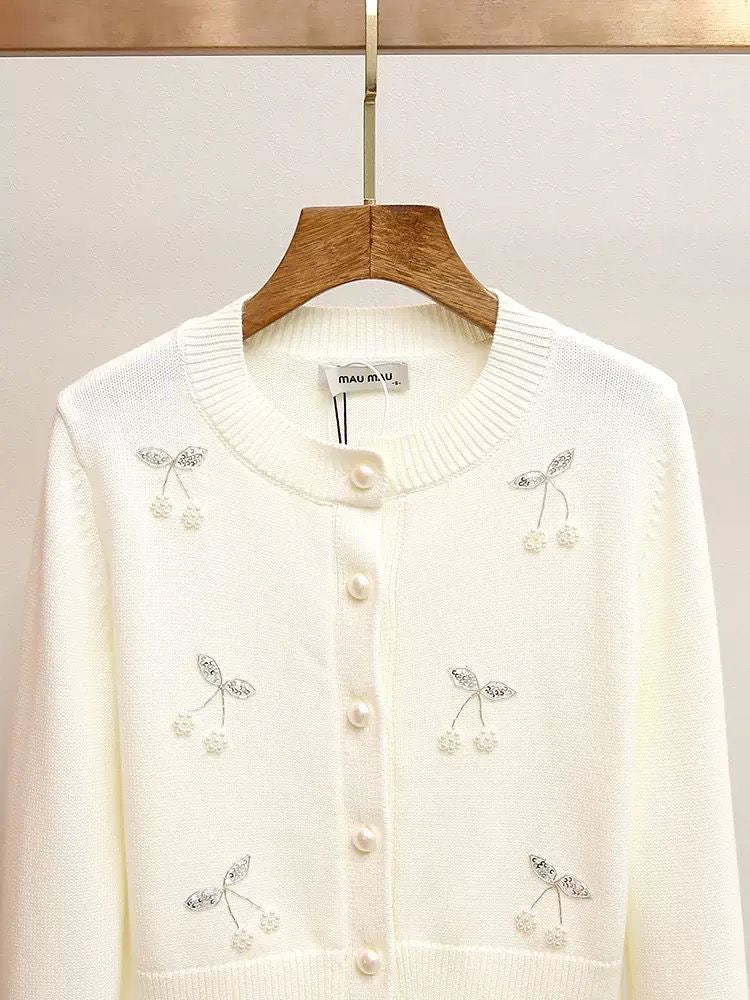 Pearl Bloom Knit Cardigan – Ivory