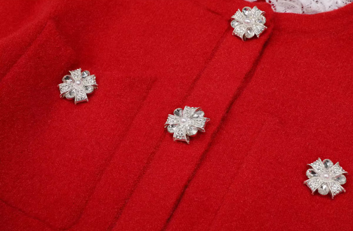 Majestic Pearl-Button Tweed Knit Dress