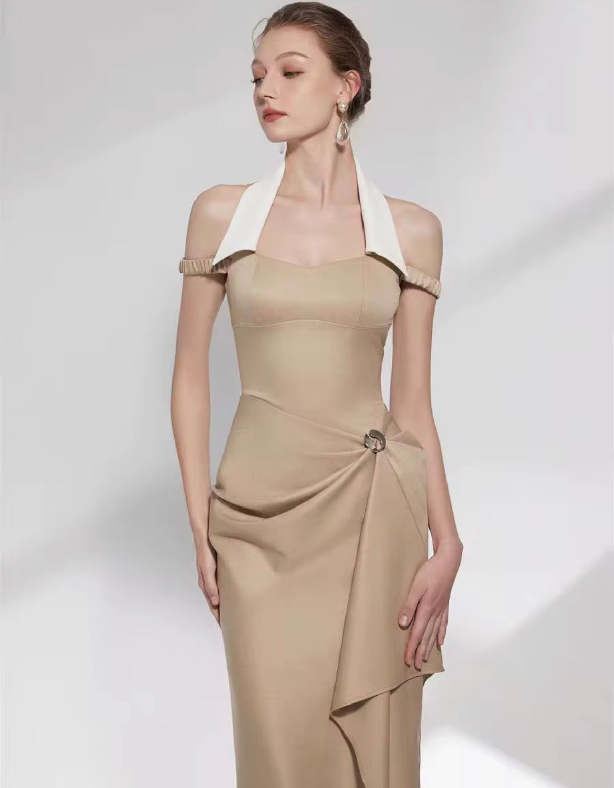 Golden Sculpt Halter Dress